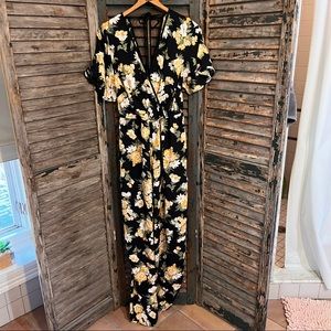 Floral pant romper with tie back